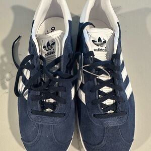 Adidas Men's Dark Blue and White Sneakers